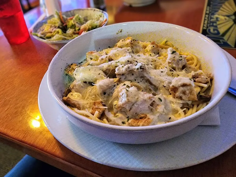 Chicken and Mushrooms over Spaghetti